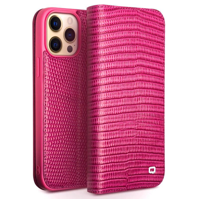Étui en cuir rose iPhone 15 Pro Max portefeuille magnétique pour le quotidien