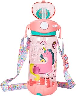 YOYTOO Kids Water Bottle with Straw/Lanyard for School Kids Girls Boys, 22oz BPA Free Child Drinking Water Bottle One-Click-Open Leak-Proof Locking Flip Lid for School Sport Travel (Unicorn)