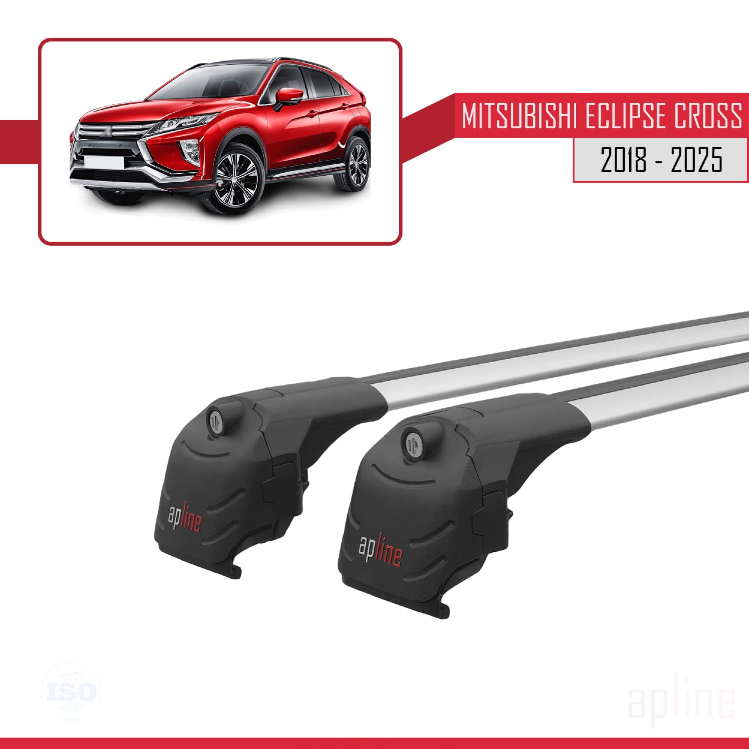 Compatible con Mitsubishi Eclipse Cross (GK) 2018-2026 Modelo Ace-2 Barra de Techo Auto Portaequipajes Barras Transversales Gris Aluminio 2 Barras