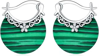 Sponsored Ad - LONAGO 925 Sterling Silver Created Malachite Earrings Flower Filigree Hoop Earrings for Women