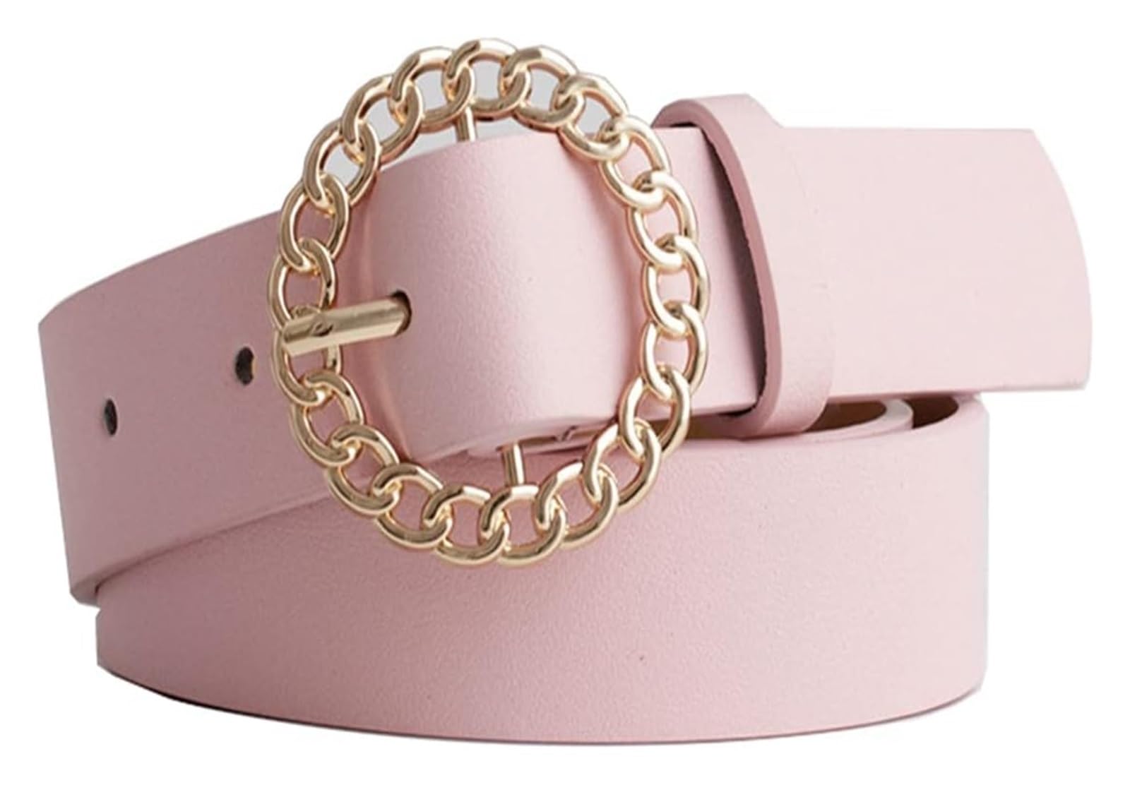 dfEDRd Ladies Waist Belt, 105cm Women's Hollow Out Leather Round Buckle Belt Adjustable Women Jeans Pure Color Waistbands(Pink)