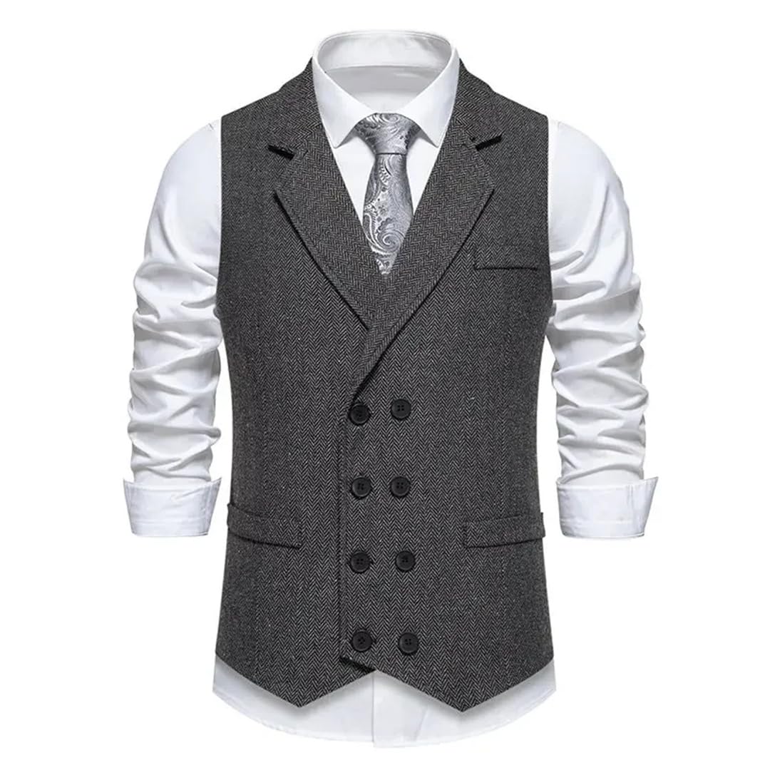 Męski garnitur w jodełkę vintage dwurzędowa kamizelka ślubna formalna hombre gotycka kamizelka