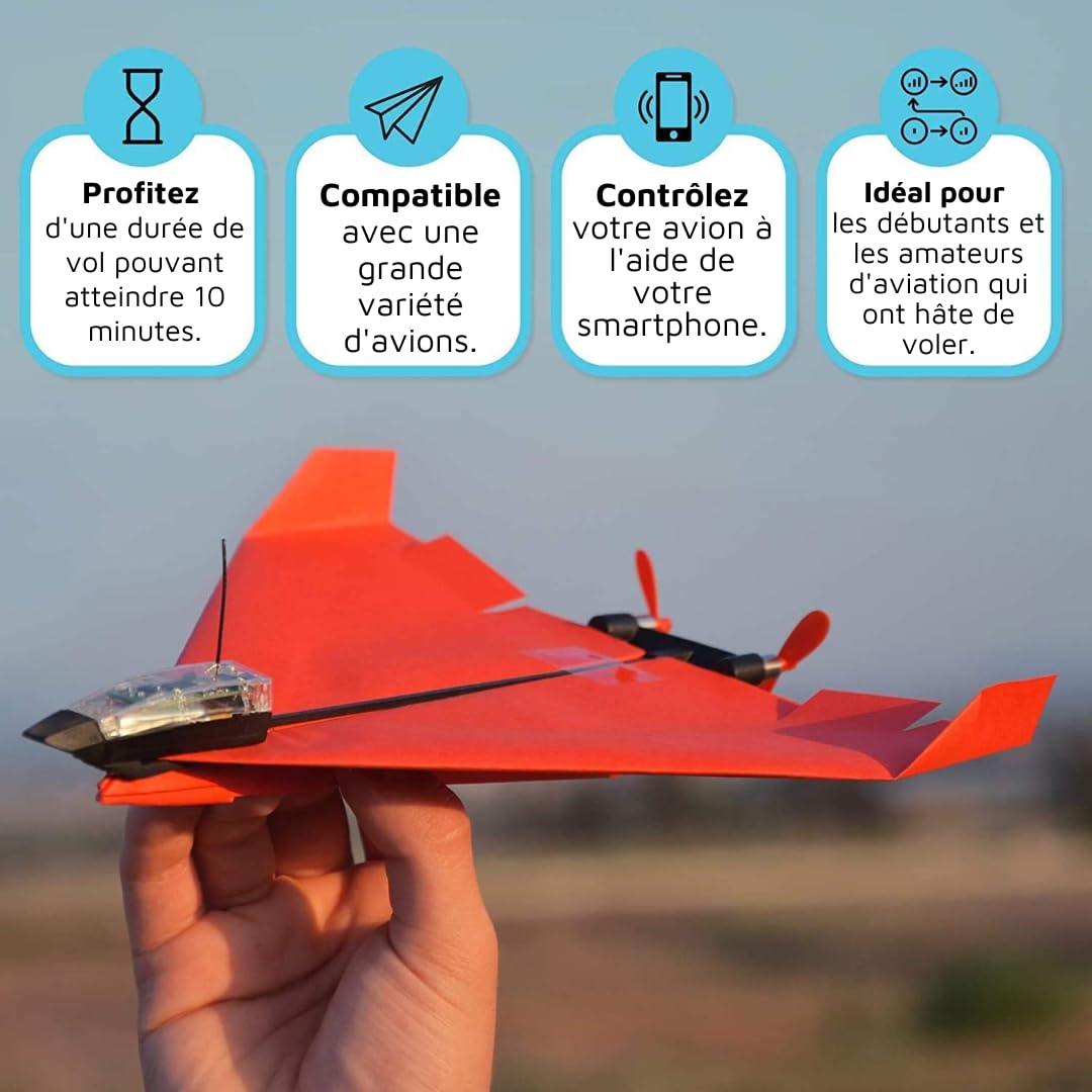 POWERUP 4.0 Kit RC Avion en Papier Télécommandé par Smartphone avec Stabilisateur Gyroscopique et Pilote Automatique