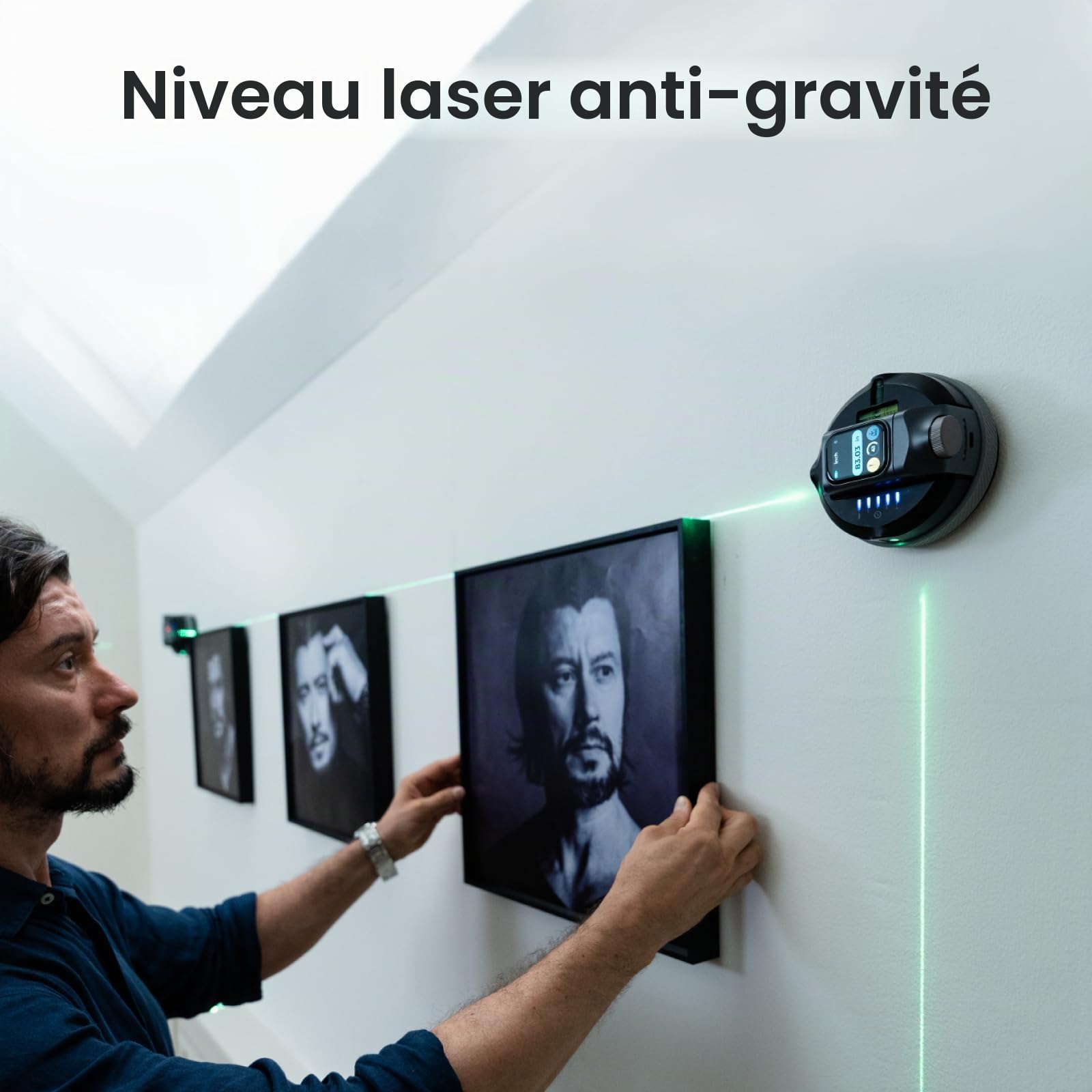 Hozo M-Cube02 Niveau laser avec mesure verte de 50 m, rotation à 360° pour mesure P2P et détecteur de centre, support mural pour accrochage d'images, rénovation, bricolage, application Bluetooth