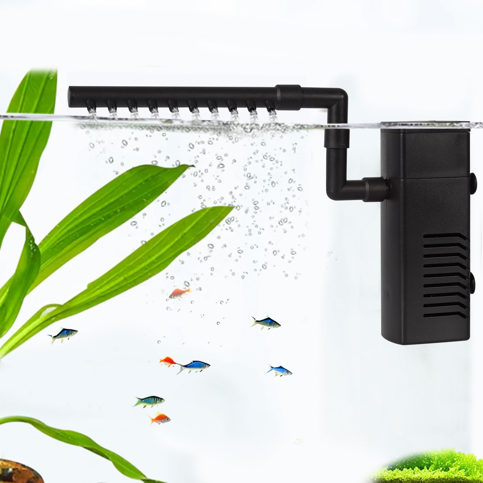 Aquarium Filter Fish Tank Filter Powerful Submersible Turtle Water Filters Ultra Quiet Biochemical Sponge Filter for 3 to 10 Gallon Tank Filtration/Oxygenation/Water Cycle 5in1 2.5W