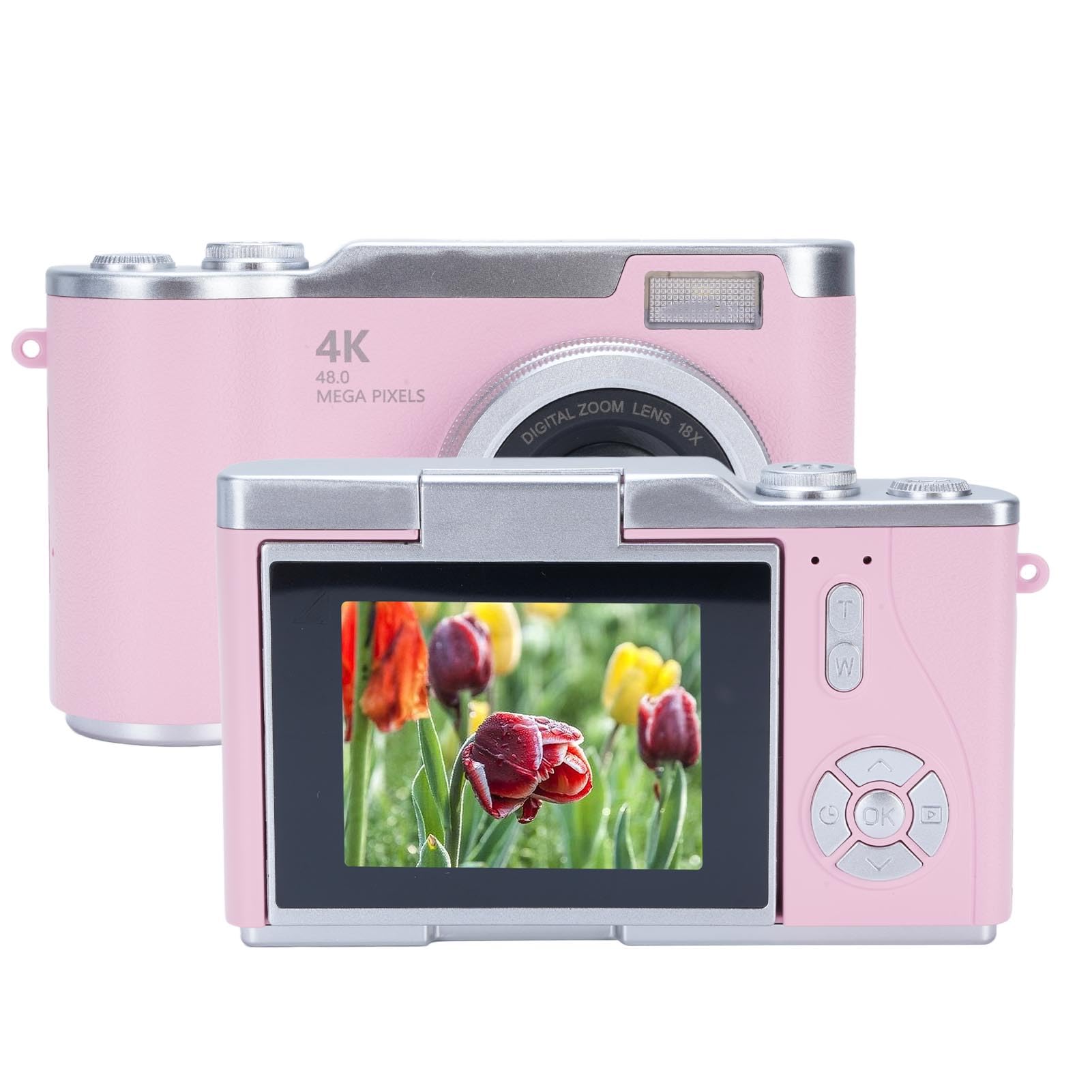 48MP Digital Camera for Photography (Pink) | 1080P Video Camera with 18X Zoom, 2.4 Inch Flip Screen, Fill Light, for Beginners-image-3