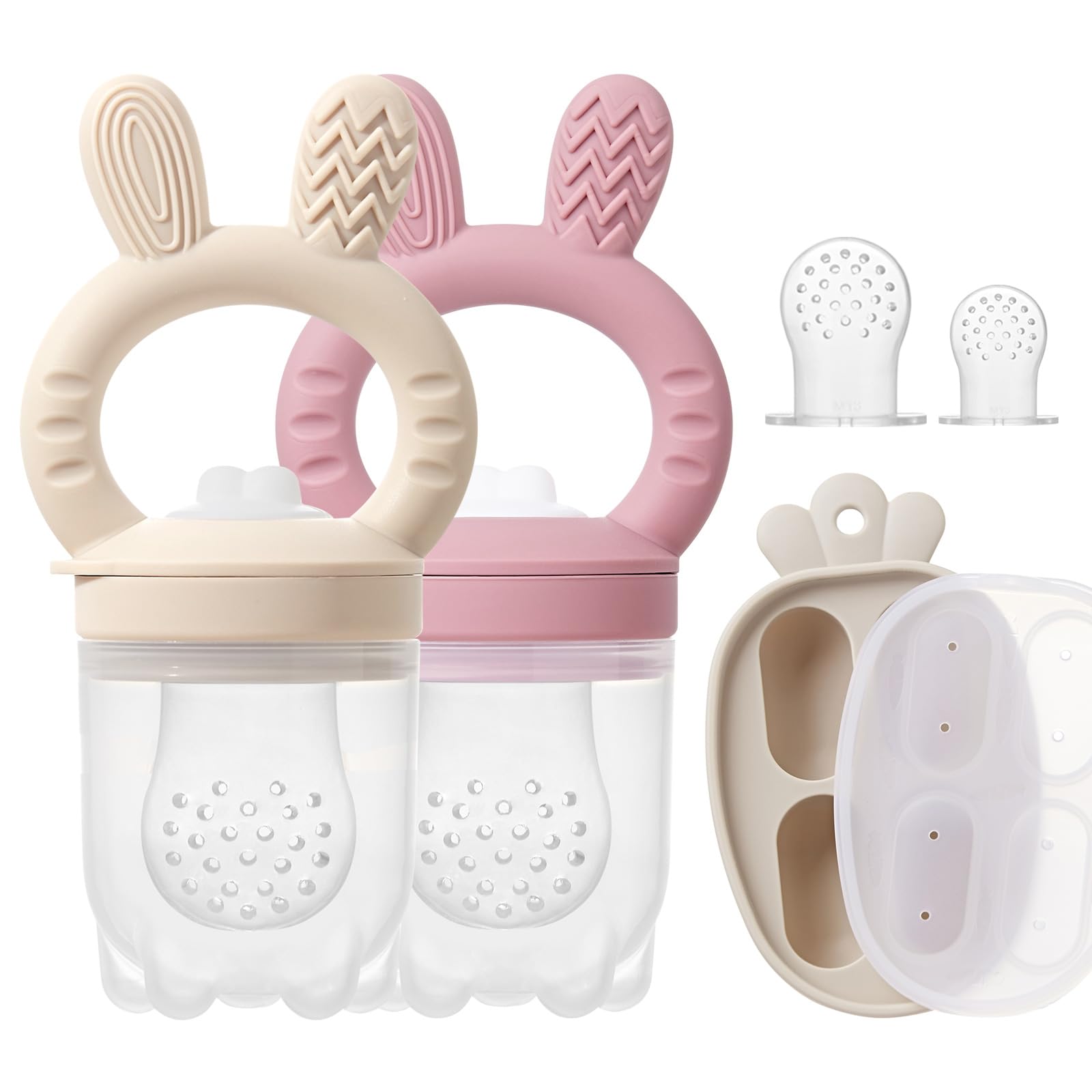 KIAANS Fruchtsauger Baby Silikon Futterspender für Baby Fruchtfutter Muttermilch Aufbewahrungsbehälter für Babynahrung Eiswürfel für Babyzahnen und Selbstfütterung (Rose)