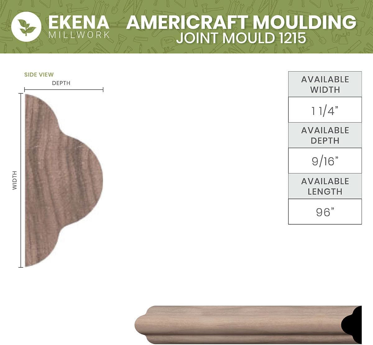 WM1215 - Americraft Solid Hardwood Joint Moulding, 9/16"D x 1 1/4"W x 96"L, Stain Grade Sapele Mahogany