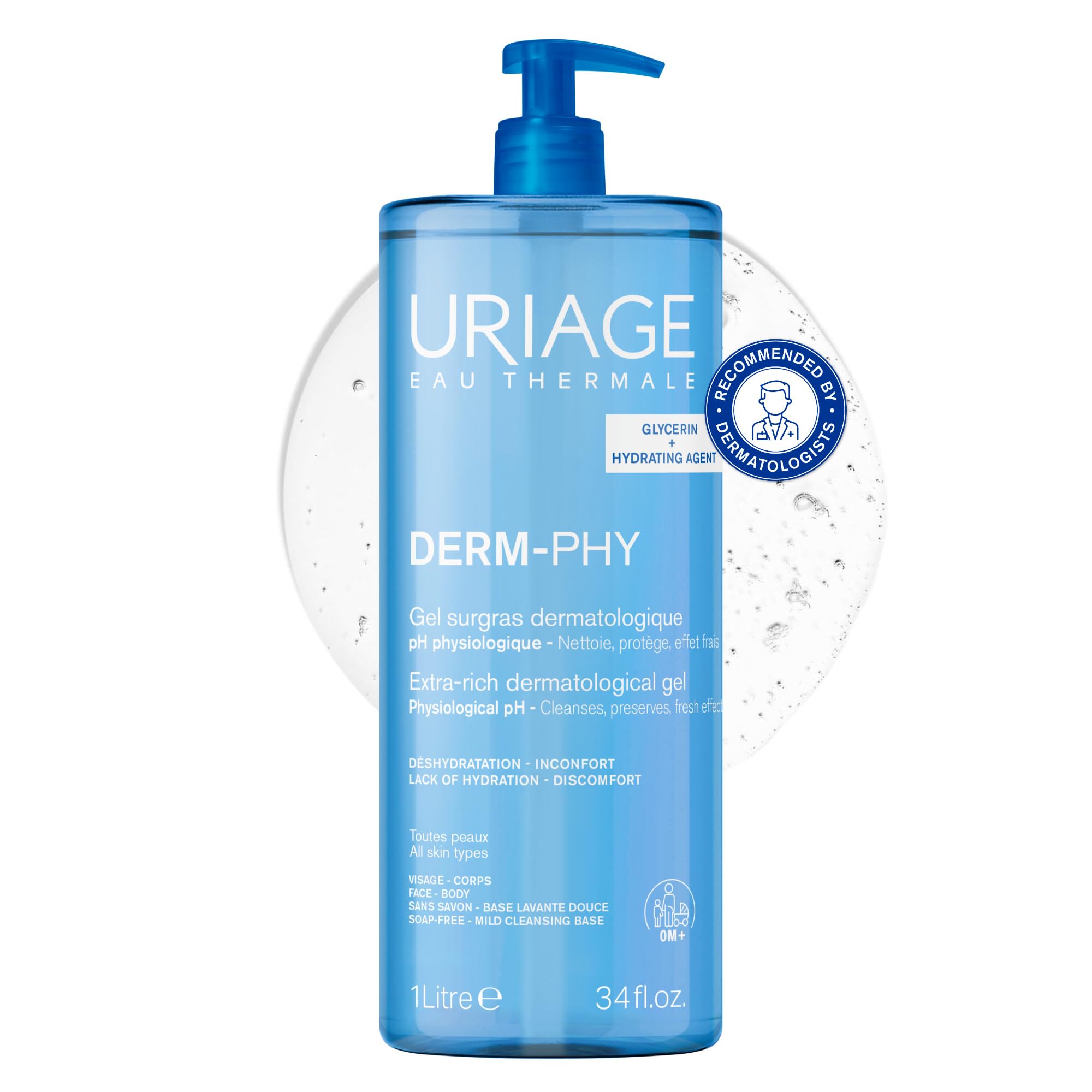 Uriage Derm-Phy Extra-rich Dermatological Shower Gel, Daily Face Body Wash