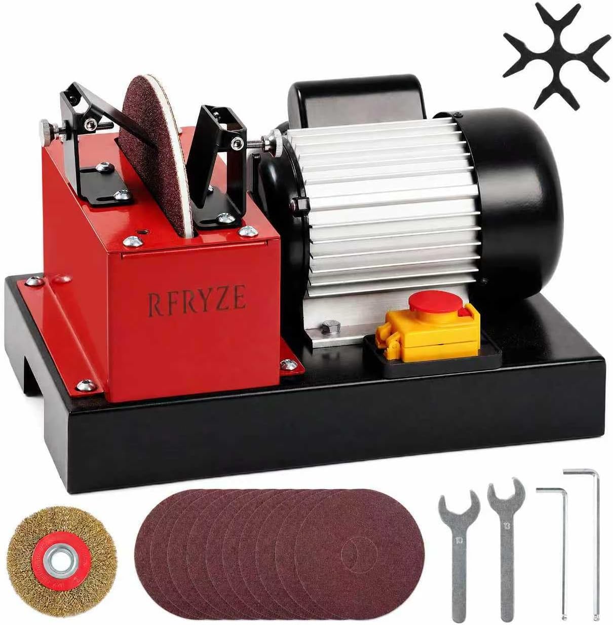 800W Lawn Mower Blade Sharpener, 1.09HP Bench Grinder with 9-Inch Ceramic Grinding Wheel, Multi-Angle Sharpening & Rust Removal Wheel for High Lift, Low Lift, Gator & Flat Blades
