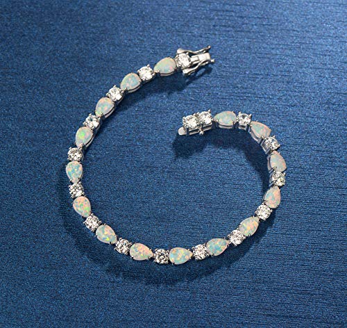 Fancime October Birthstone Bracelets For Women Sterling Silver Created Opal Bracelet Gemstone Tennis Bracelets Dainty Charm Fine Jewelry For Women 7" #TOP4