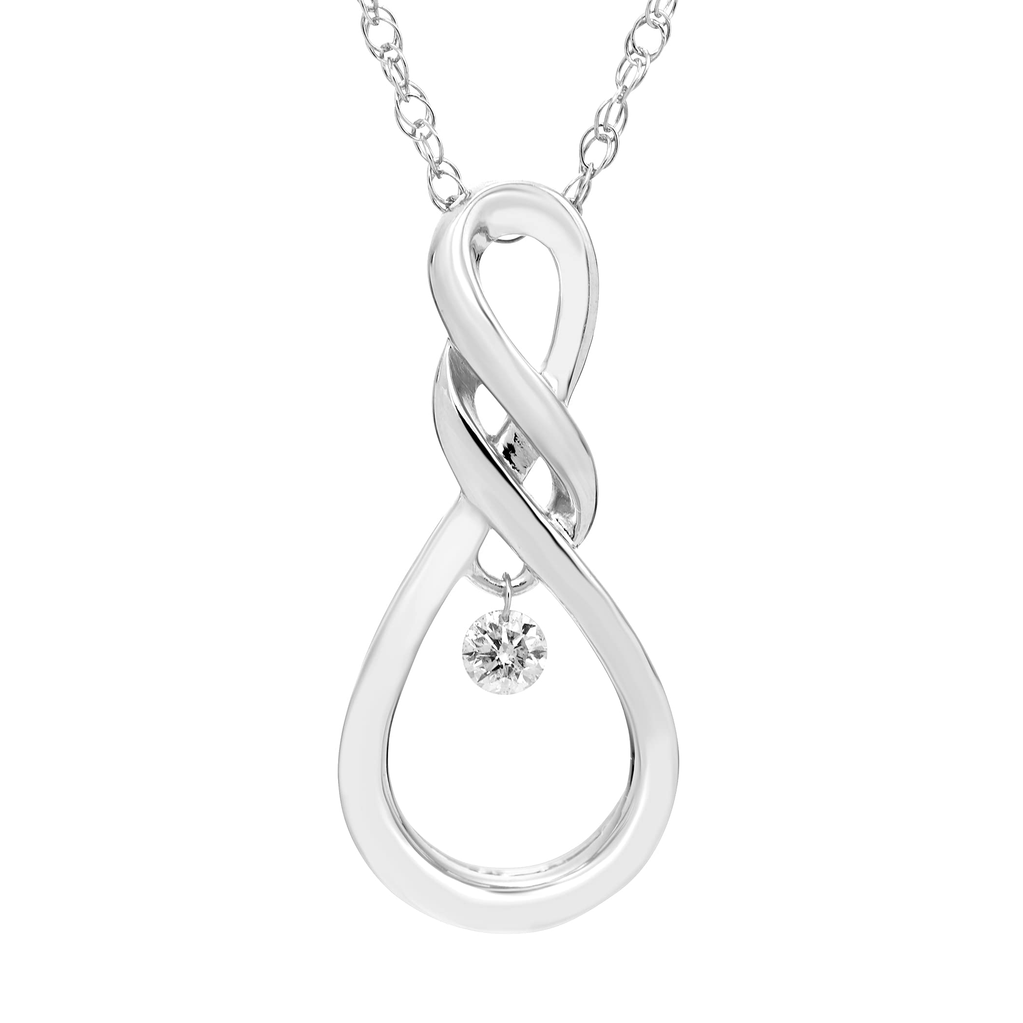 Brilliance in Motion .925 Sterling Silver 1/12 Cttw Dancing Diamond Infinity Pendant Necklace- 18" Rope (I Color, I1 Clarity) - Choice of Metal Color