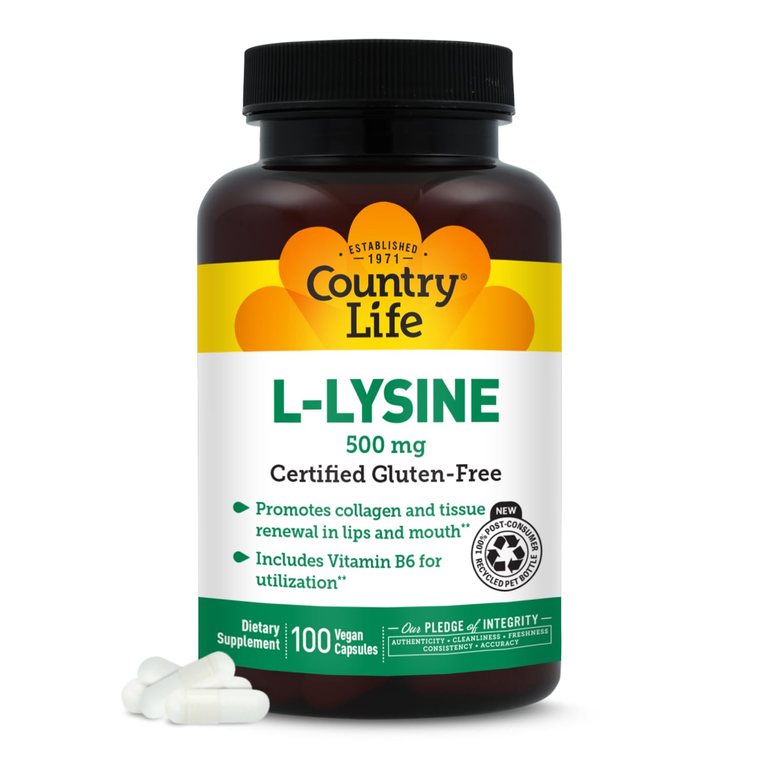 Country Life - L-Lysine Free Form Amino Acid Supplement With B6 500 Mg. 100 58167