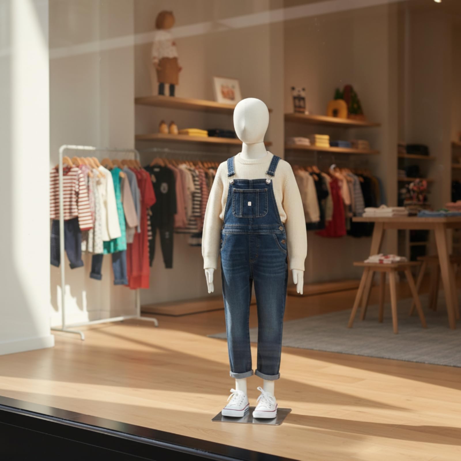 harayaa Kinder Schaufensterpuppe Kinderfigur Schaukörper Anziehpuppe Büste Stoffbezogene Kinder Dressform mit Gepolstertem Kern , 134cm , 10-Jähriges Stehendes Modell Mit Sockel