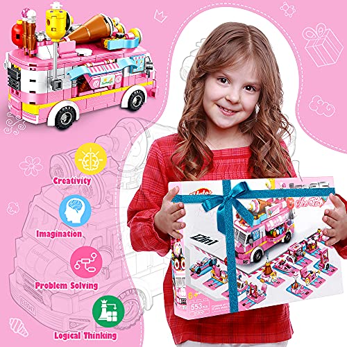 VATOS Bauspielzeug für Kinder, 553 Teile, Eiscreme-LKW-Bauspielzeug, 25 Modelle, Basteln, Bausteine, Rosa, Spielzeug für Mädchen 6 7 8 9 10 11 12 Jahre – Bild 6