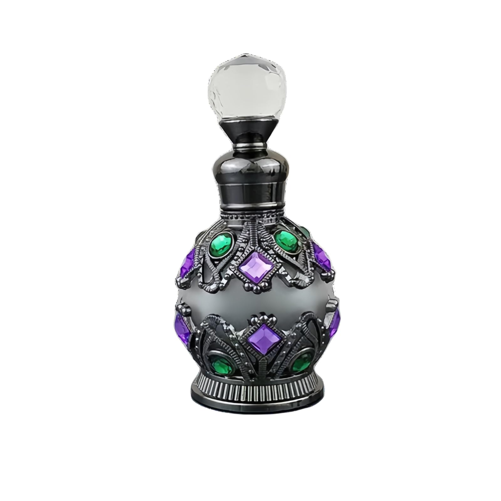 Pretty Vintage Perfume Bottles Empty Refillable for Women, Ornate Glass Decor Perfume Vial, Egyptian Antique Crystal Decorative Essential Oil Bottles (Gun Metal)