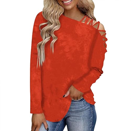 JJHAEVDY Sudadera para mujer, manga larga, hombros descubiertos, estampado de cuello plano, sudaderas casuales