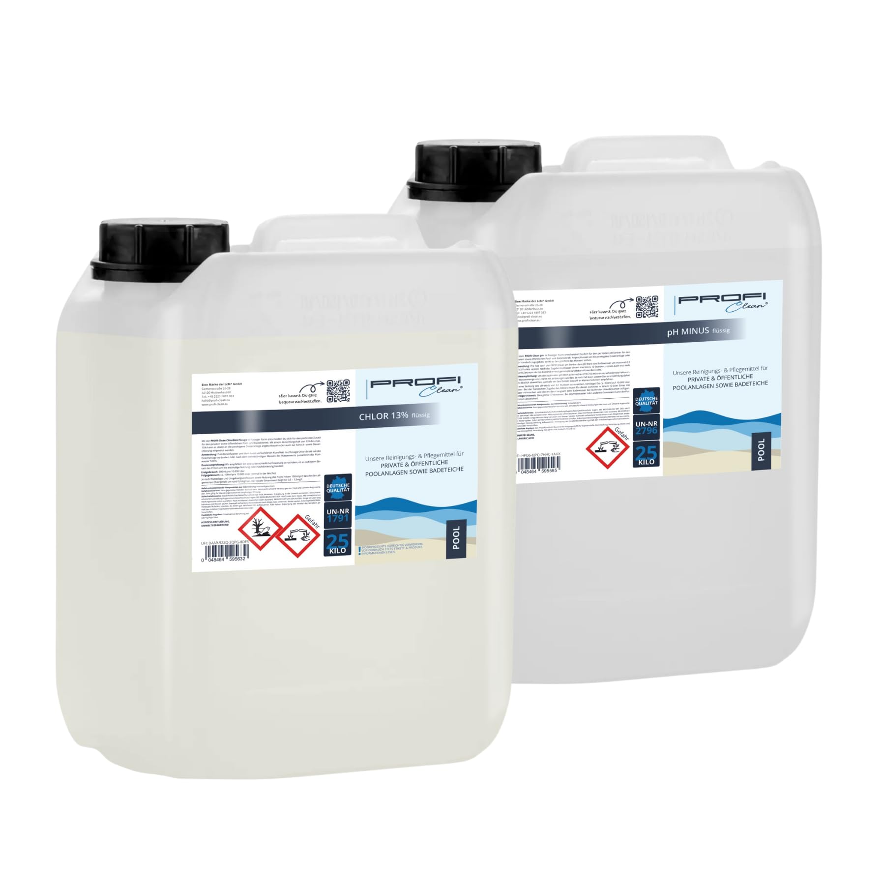 PROFI-Clean Pool-Paket: Chlorreiniger & ph- Minus flüssig pH Senker | Poolreinigung Desinfektion & pH-Wert-Anpassung