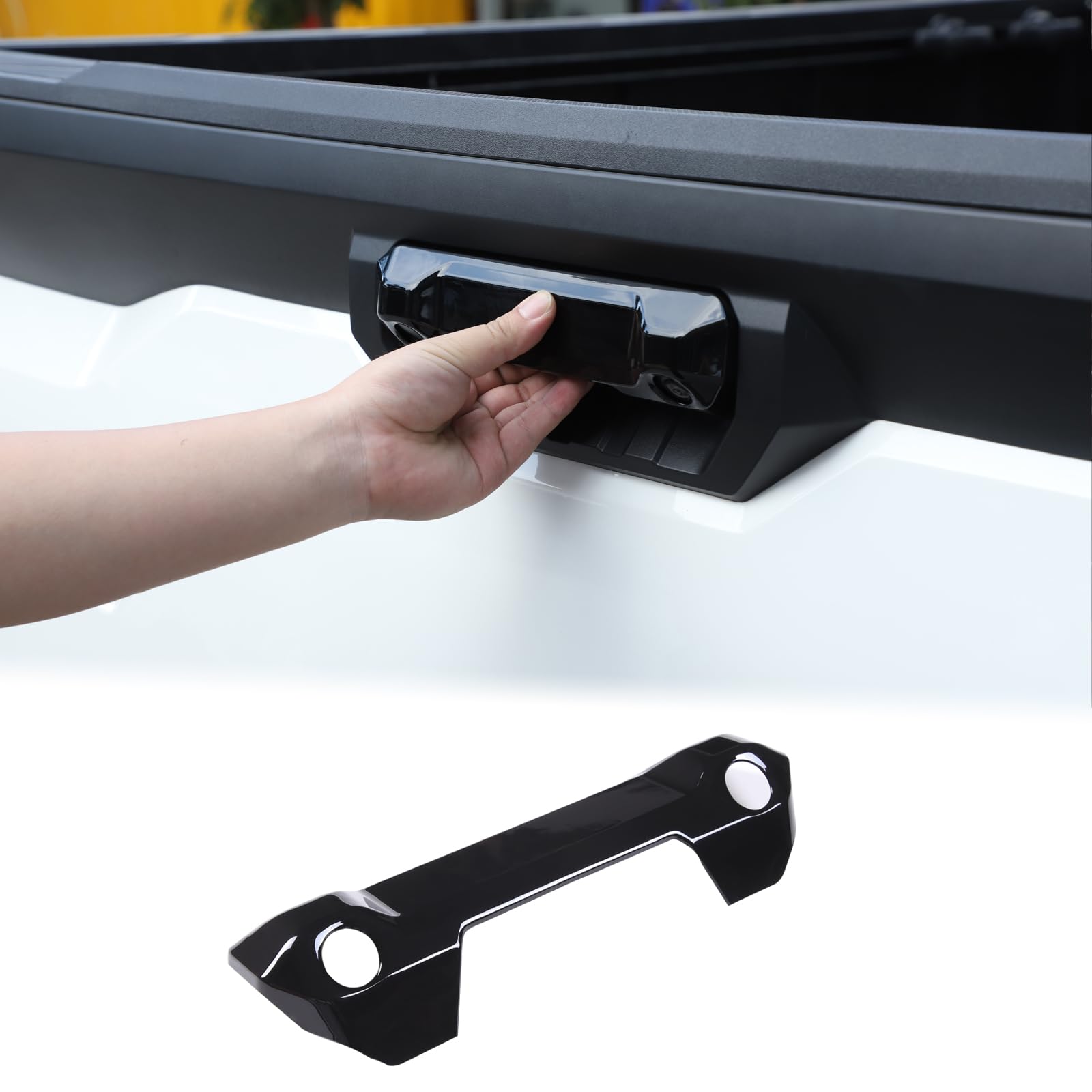 Aunginsy Car Outer Tailgate Handle Cover, Tailgate Handle Cover Compatible with Toyota Tundra 2022-2025 ABS Piano-Black Tailgate Handle Tail Gate Liftgate Cover with 2 Holes Exterior Accessories