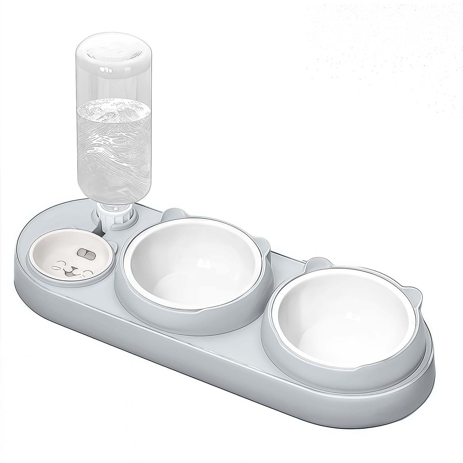 Marchul 3-in-1 Cat Bowl, Cat Food and Water Bowl Set with Water Dispenser and 2 Ceramic Bowls, 15° Tilted Pet Raised Cat Bowls for Indoor Cats, Small or Medium Sized Dogs