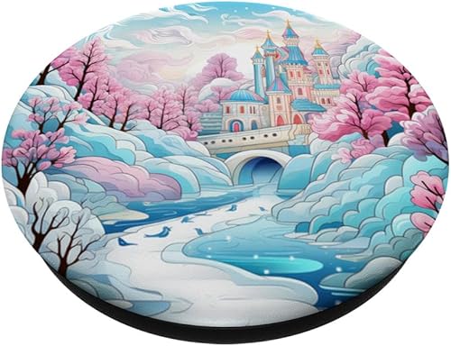 Miniatura 2 de Castillo de cuento de hadas Acuarela de invierno Fantasía caprichosa Río PopSockets intercambiables PopGrip