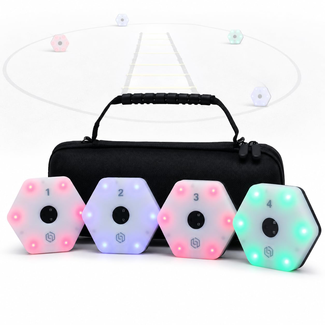 AMQYDT Agile Reaction Training Lamp Set, Reaction Training Light System with App for Speed, 4 Piece Speed Agility Response Light Set for Football Boxing Fitness Sports Training
