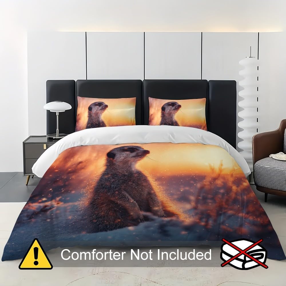 Nastolatki Dzieci 3-częściowa poszwa na kołdrę 240x220 cm Surykat Śnieg Zwierzęta Mikrofibra Łatwa pielęgnacja Niegniotący Pomarańczowo-Czerwony Zestaw pościeli Przynieś 2 poszewki na poduszki 65x65