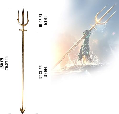 Vista 2 de Sword Valley Sea King Poseidon Trident - Ornamental Trident with Engraved Runes – Stainless Steel, 180cm/70.87" Length