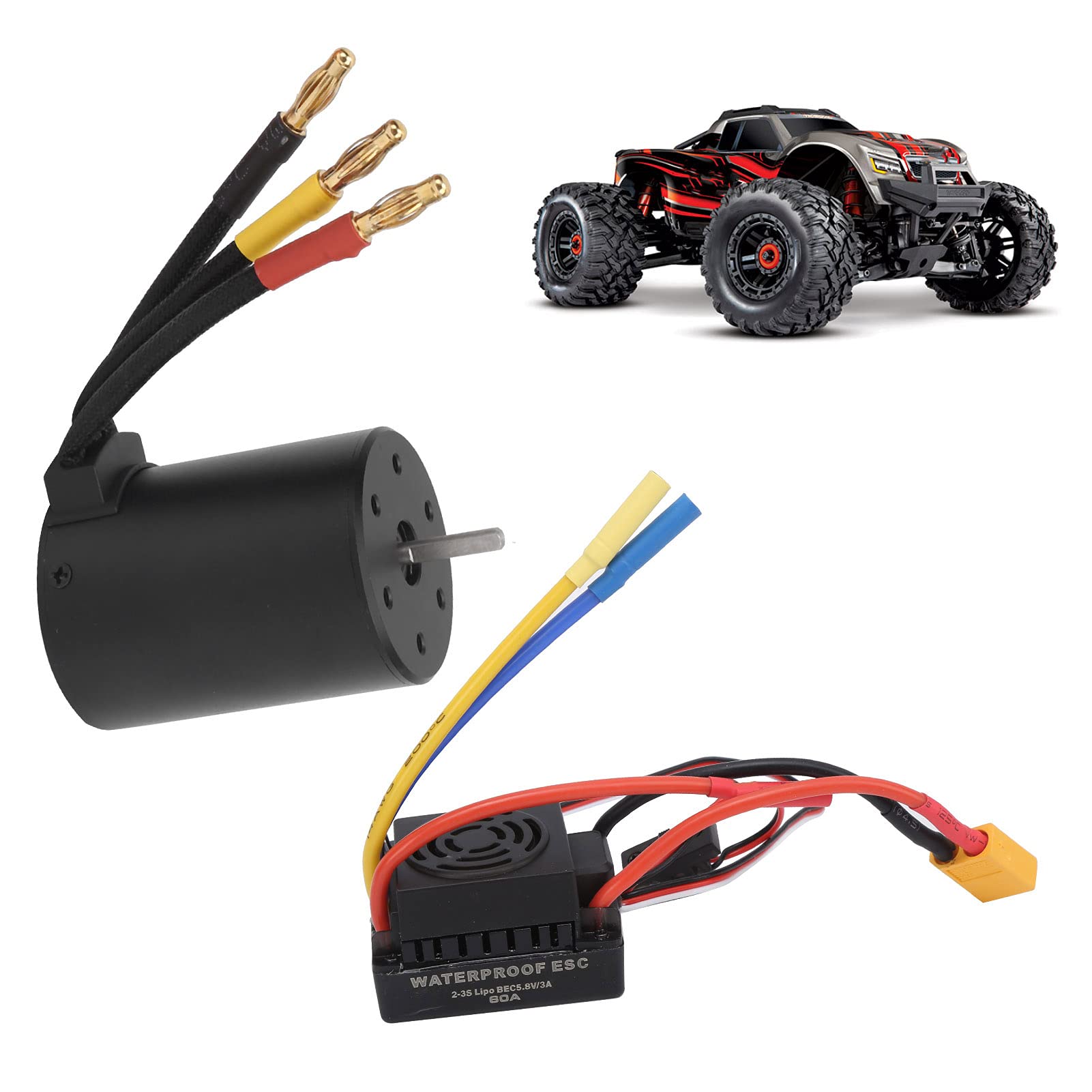 Juego de motor sin escobillas RC, 60A ESC sin escobillas + Motor sin escobillas a prueba de agua 4500KV 1/8 1/10 Accesorio de camión RC