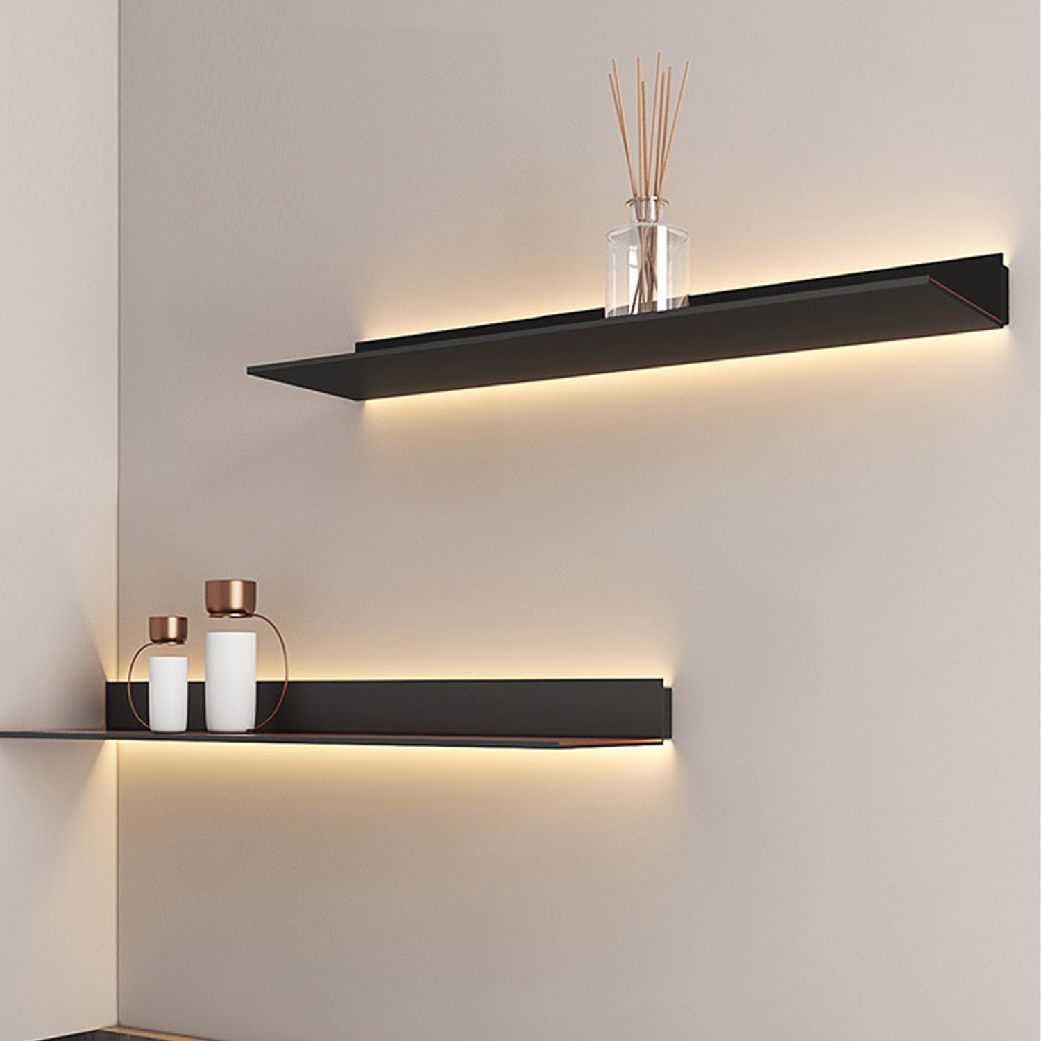 Étagère murale flottante en métal noir de 66 cm, finition premium à fixations invisibles