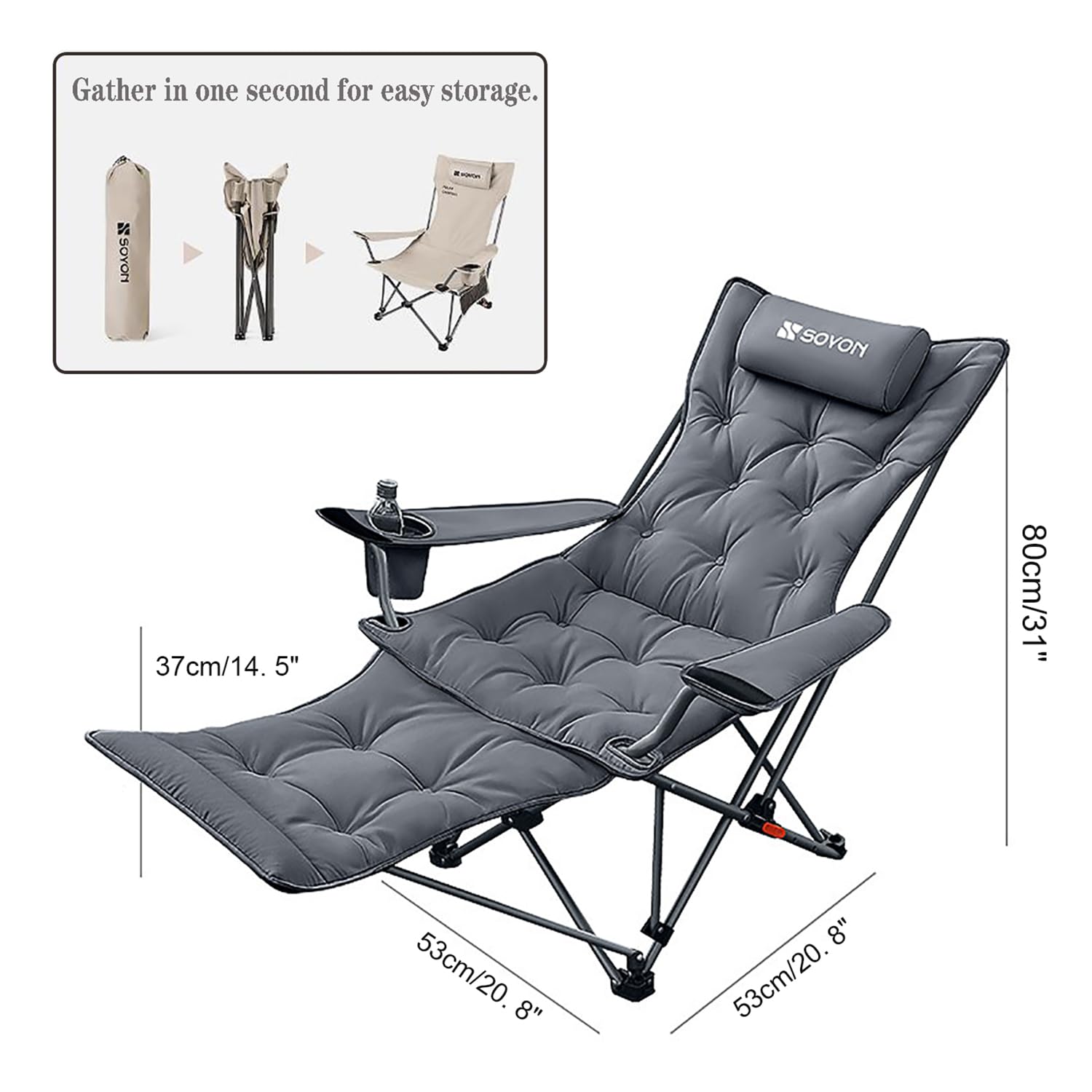 Campingstuhl, faltbar, tragbar, verstellbar, mit Rückenlehne, strapazierfähig, gepolstert, Outdoor-Stuhl mit Getränkehalter, für Reisen, Strand, Picknick, Festival, 600D Oxford-Gewebe