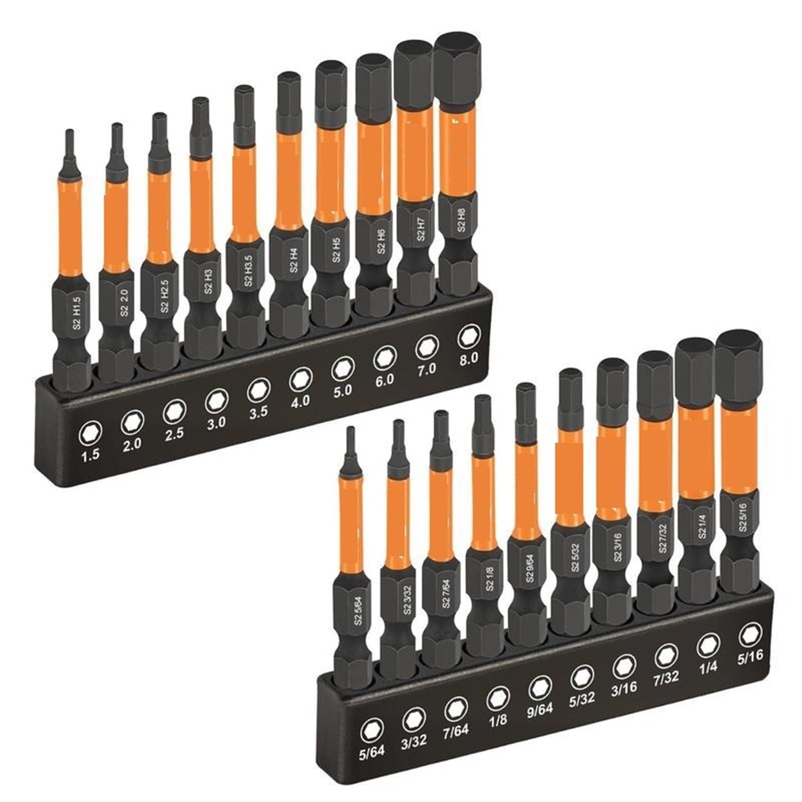 Eretyret Extra Long (20Pcs) Hex Head Allen Wrench Drill Bit Set 20Pcs (Metric&Sae), S2 Steel Bits For Diyer, Machinist Easy To Carry(Extra Long (20Pcs))