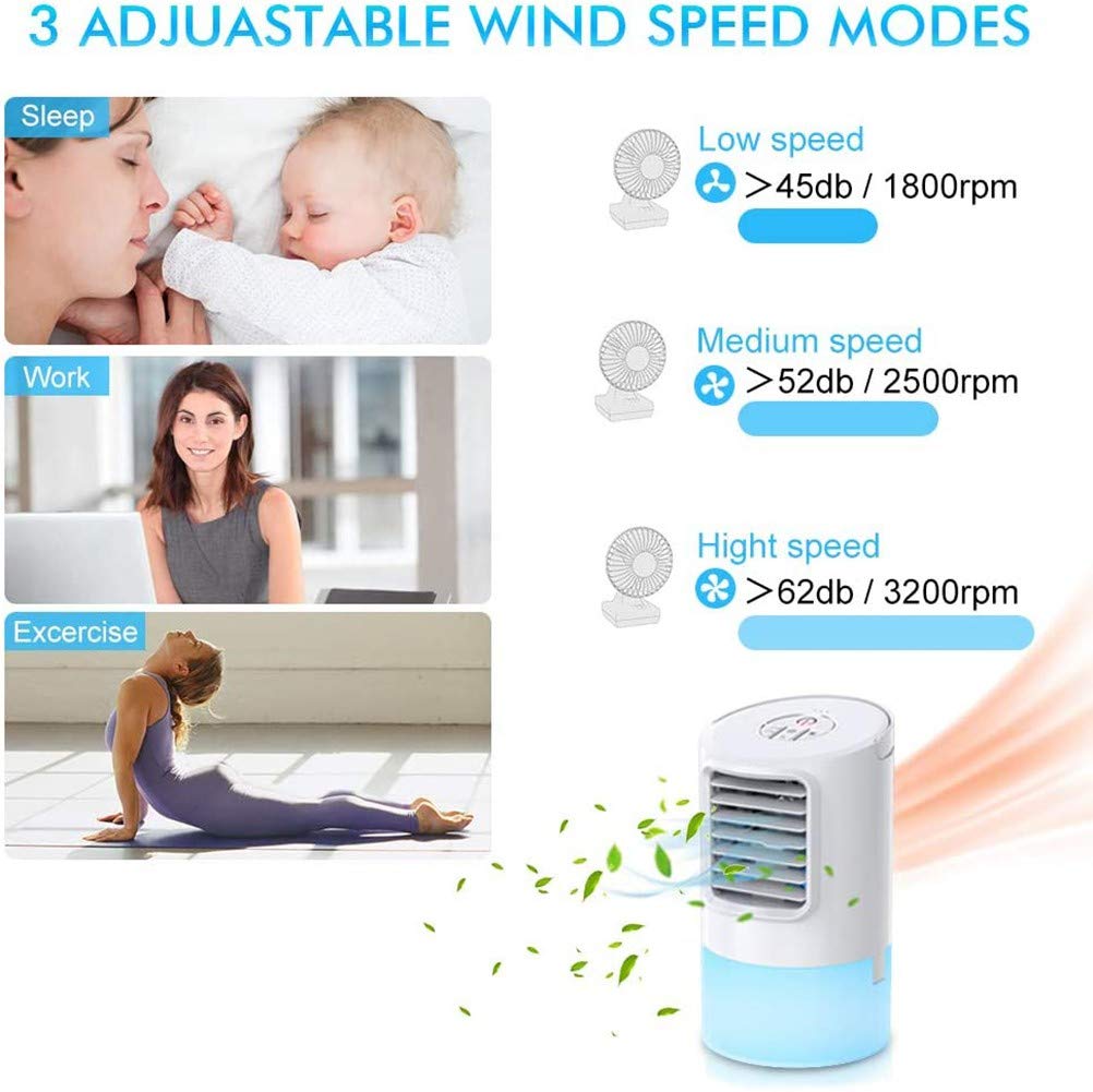 Condizionatore Portatile,Mini Raffrescatore Evaporativo Umidificatore,Basso Rumore Raffreddatore d'Aria Climatizzatore Personal Air Cooler con 3 velocità per Casa Ufficio Viaggio