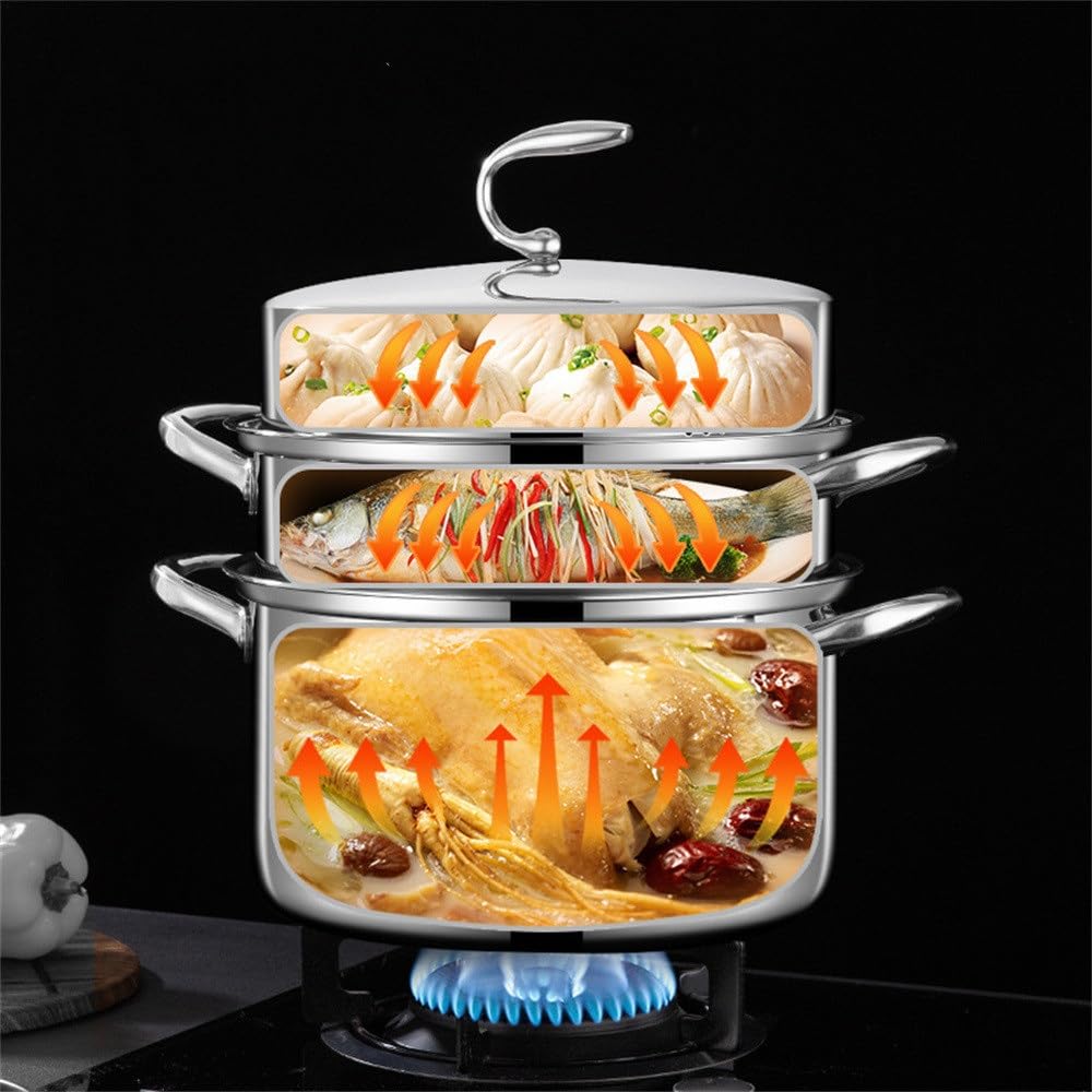 Vaporiera in Acciaio Inossidabile Teglia for panini al vapore a tre strati, teglia for cottura a addensata per Uso Cucina(28cm)