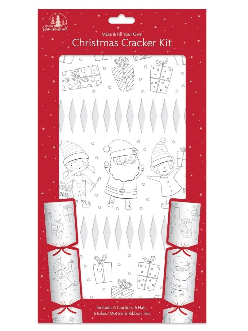 Quickdraw Colour Your Own Gonk Make & Fill Your Own Christmas Cracker Kit – Pack Of 6 Christmas Crackers With Hats, Jokes & Ribbons – Diy Arts & Crafts Activity – 35Cm Long – Add Your Own Gifts (Colour Your Own Gonk)