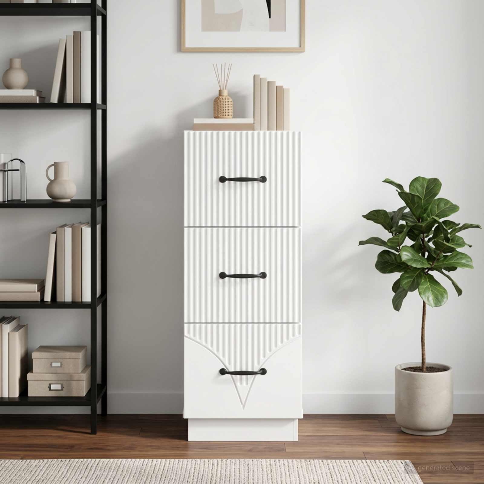Cassettiera in legno bianco lucido, 33 x 34,5 x 87 cm, 3 cassetti, per camera da letto, corridoio e ufficio, con spazio