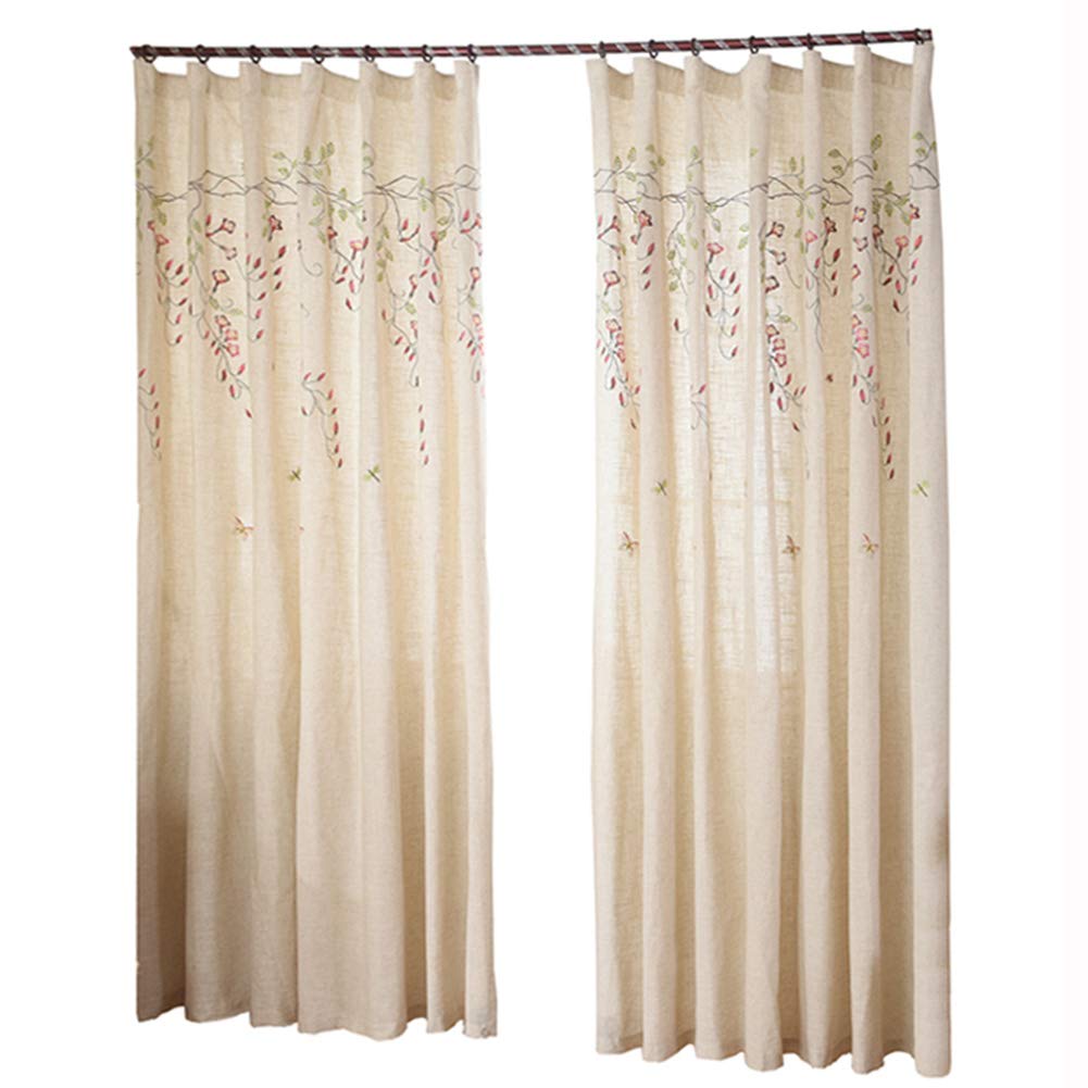 Rideau de broderie en coton et lin voilage semi-transparent thermique
