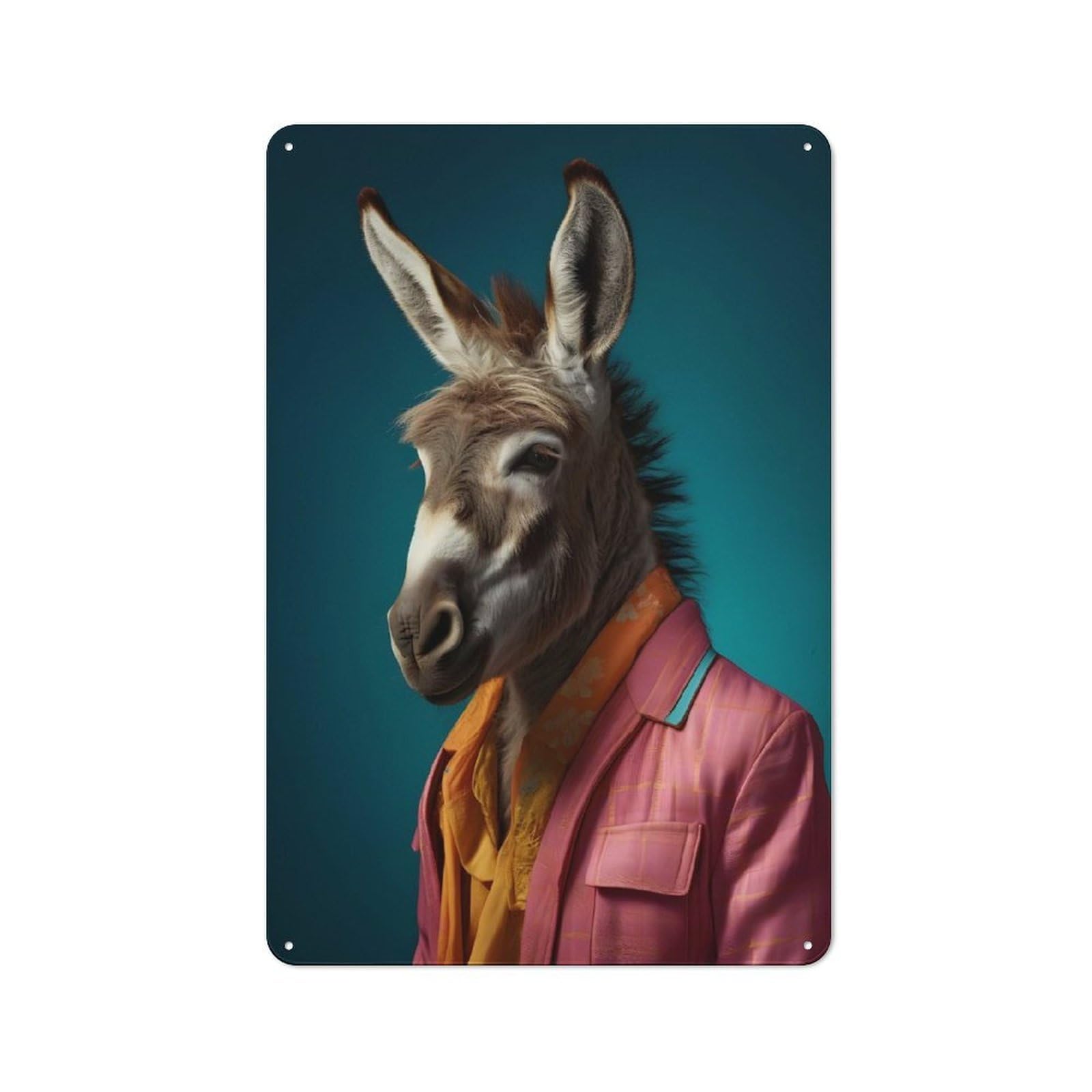 Junmoney Style-2 Metal Wall Sign With 80S Style Donkey Design 30X20cm, Modern Retro Urban Room Decor For Workspace, Cafe, Hallway Or Garage