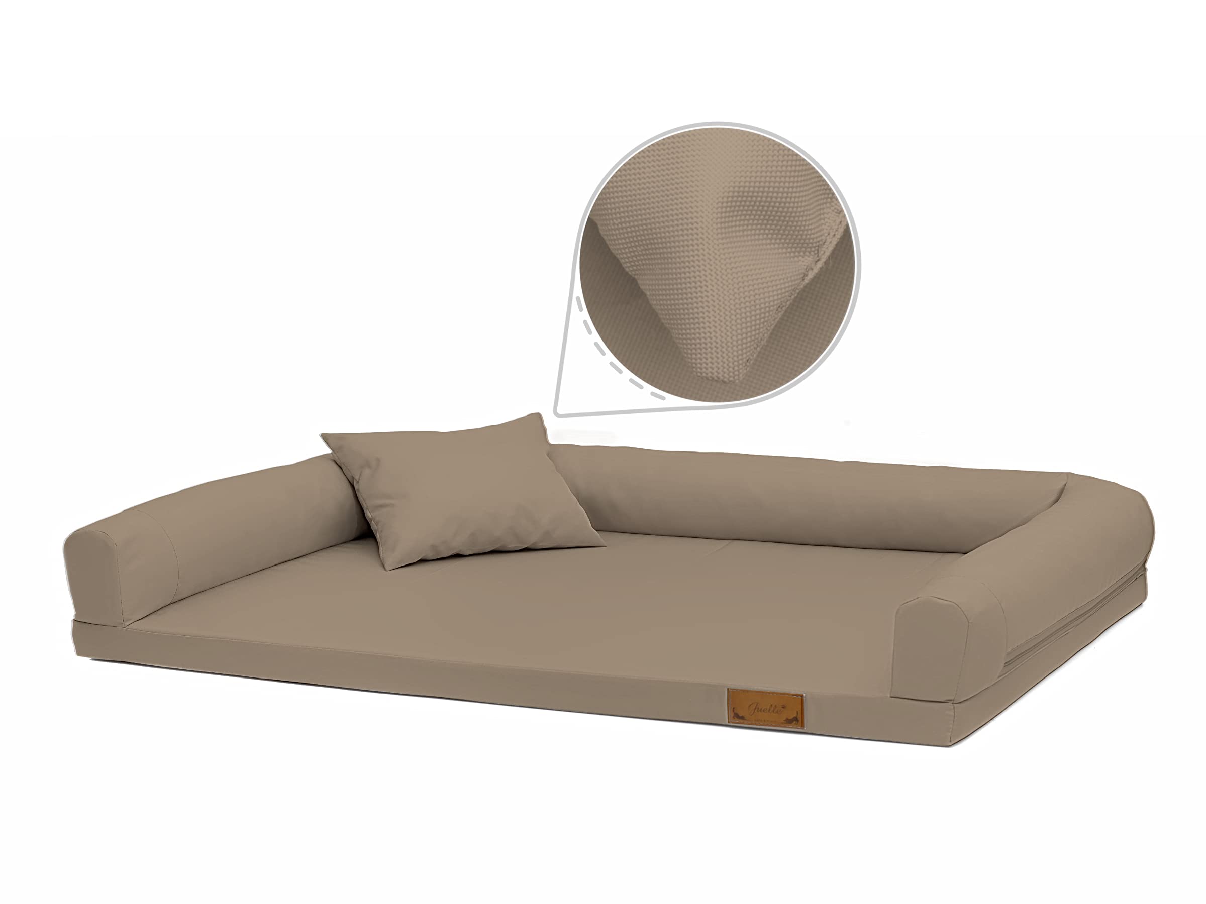 Juelle Cama ortopédica para perros grandes, colchón ergonómico con lados para perros grandes, funda extraíble, lavable a máquina, Lucky M-XXL (tamaño: XL – 130 x 95 cm, Beige)