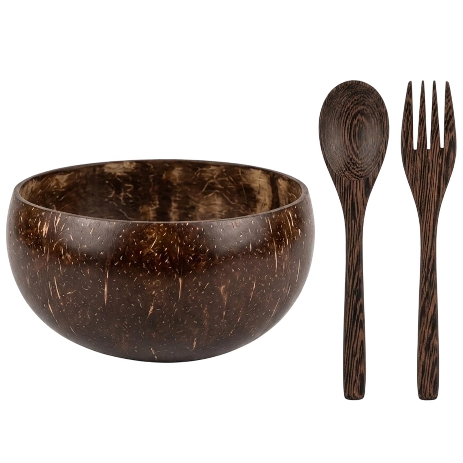 Coconut Bowl Set with Wooden Cutlery, Acai and Smoothie Bowl Collection, Natural Coconut Shell and Wooden Bowl for Fruit and Yogurt, Organic Coconut Water Serving Set with Three Bowls and Utensils