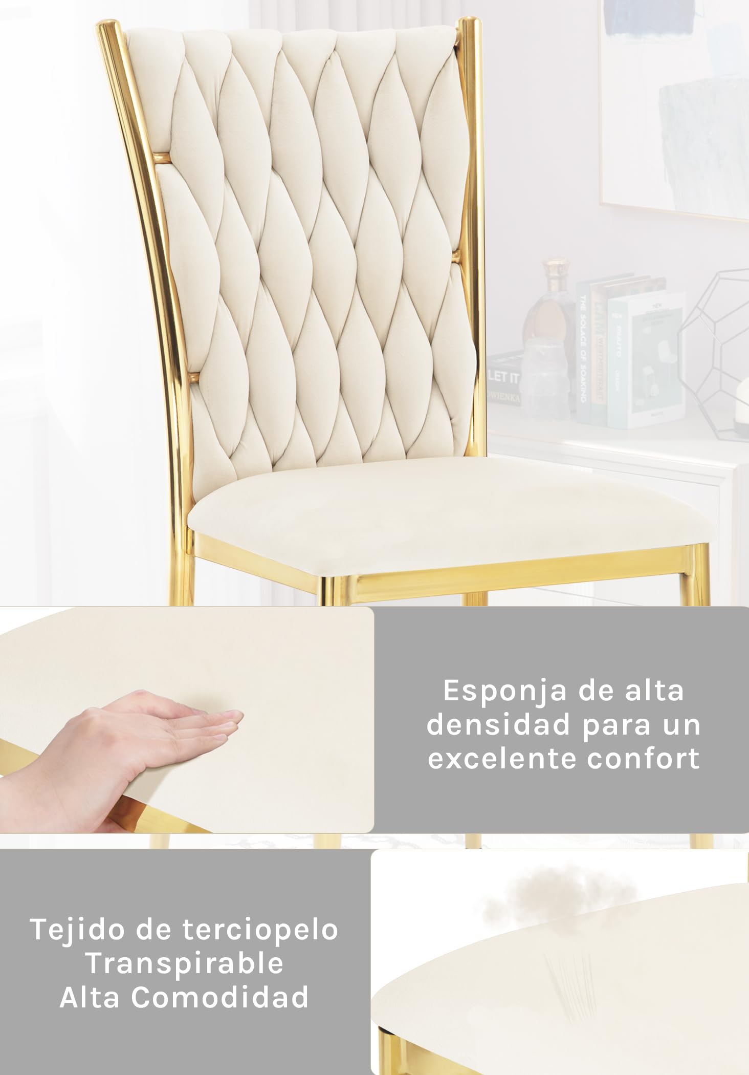 WOLTU Juego de 4 Silla de Comedor,Beige | Modernas,Estilosos con Respaldo Alto, Patas Metálicas, Carga 150kg