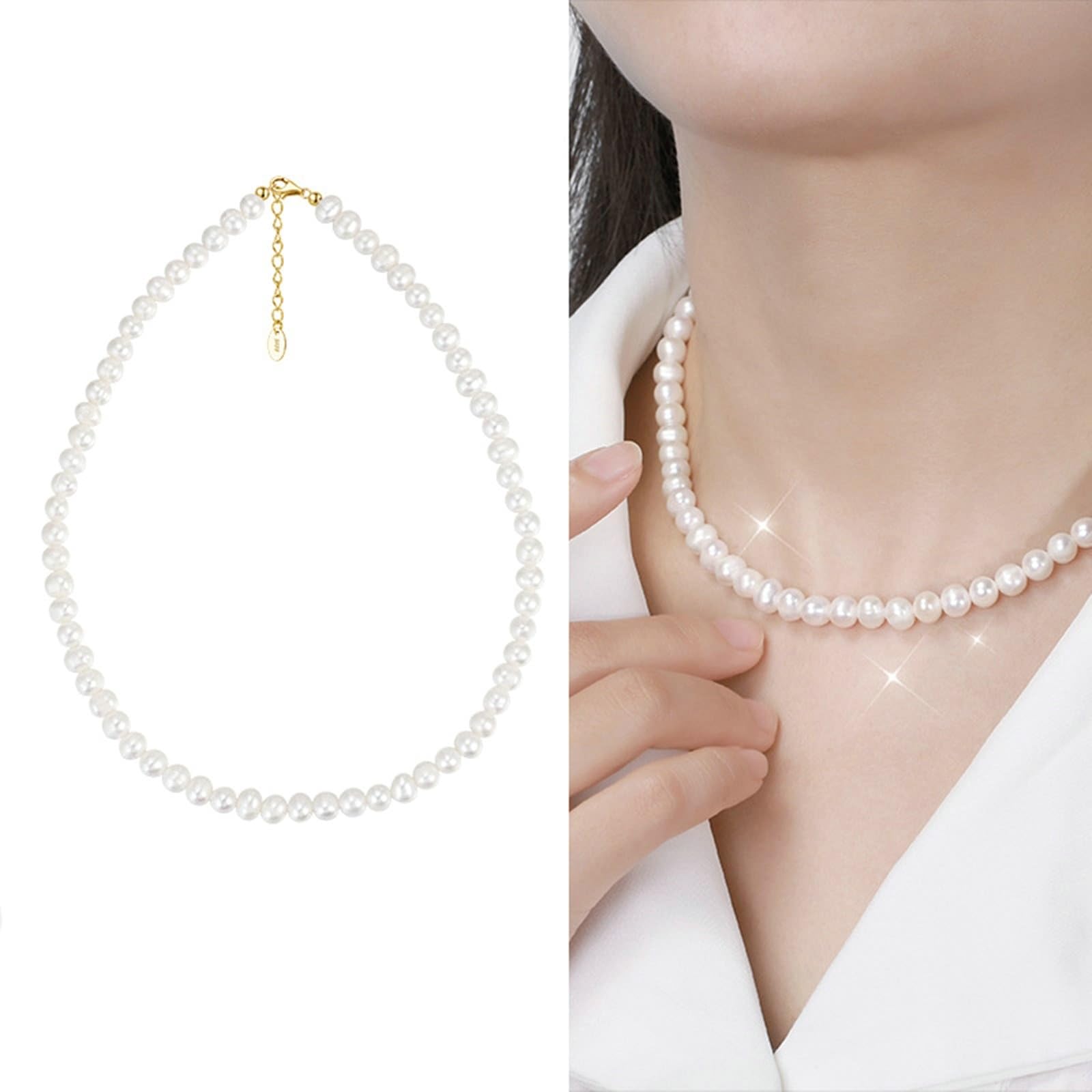 Collana da donna in oro Sterling 925, collana da donna, collana di perle, ciondolo da donna, gioielli regalo, lunghezza 45 cm, 45 cm, Argento sterling, Perla