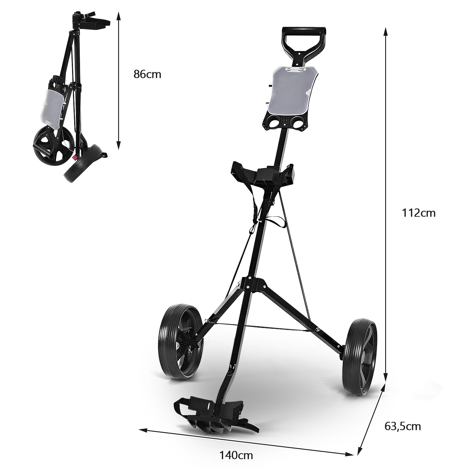 LIFEZEAL 2 Rad Golftrolley Klappbar, Golfwagen mit Anzeigetafel, Golf Push Cart aus Eisen, Golfcaddy Golfkart mit Verstellbarer Gurt