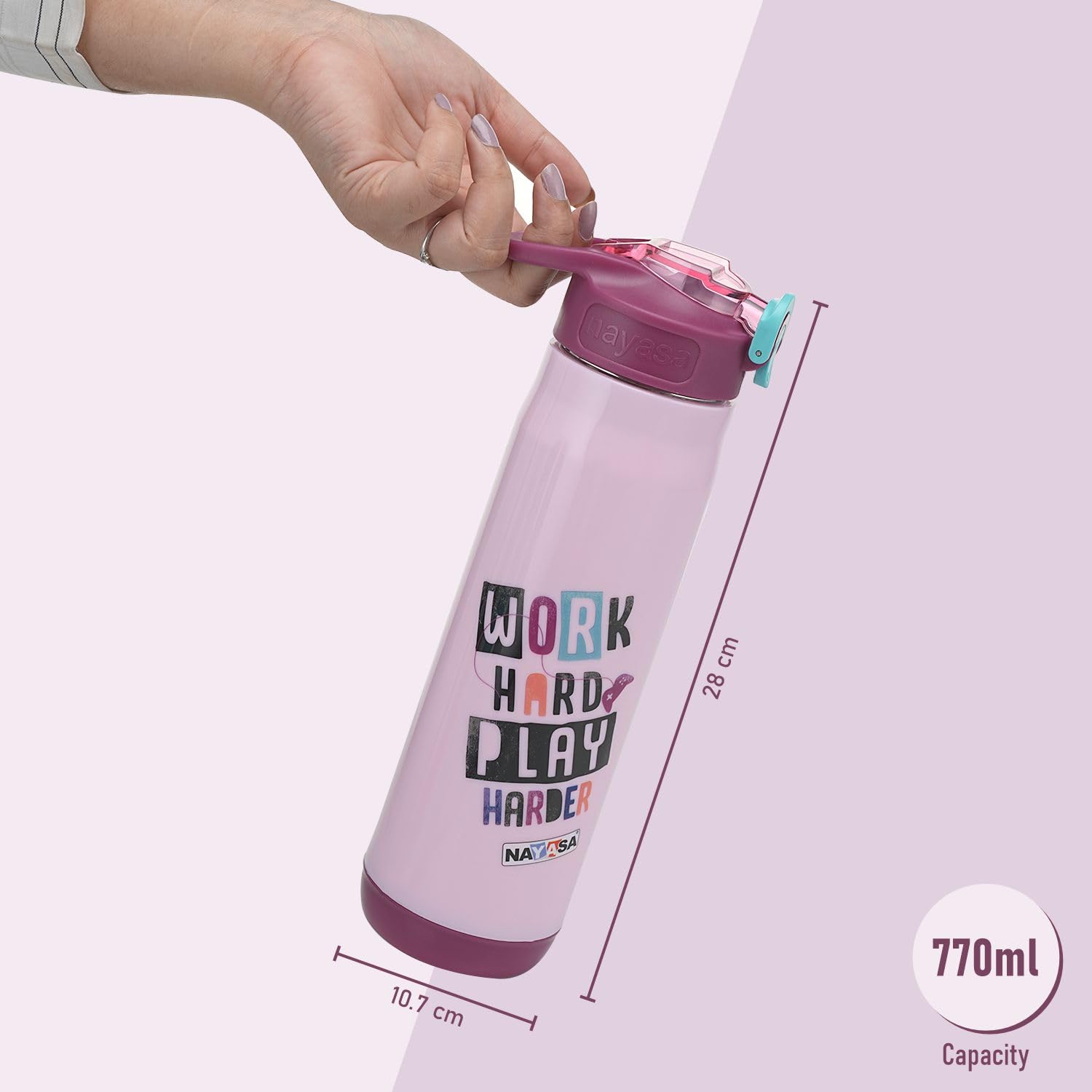 Nayasa Adonis Water Bottle - Pink - BPA-Free -5
