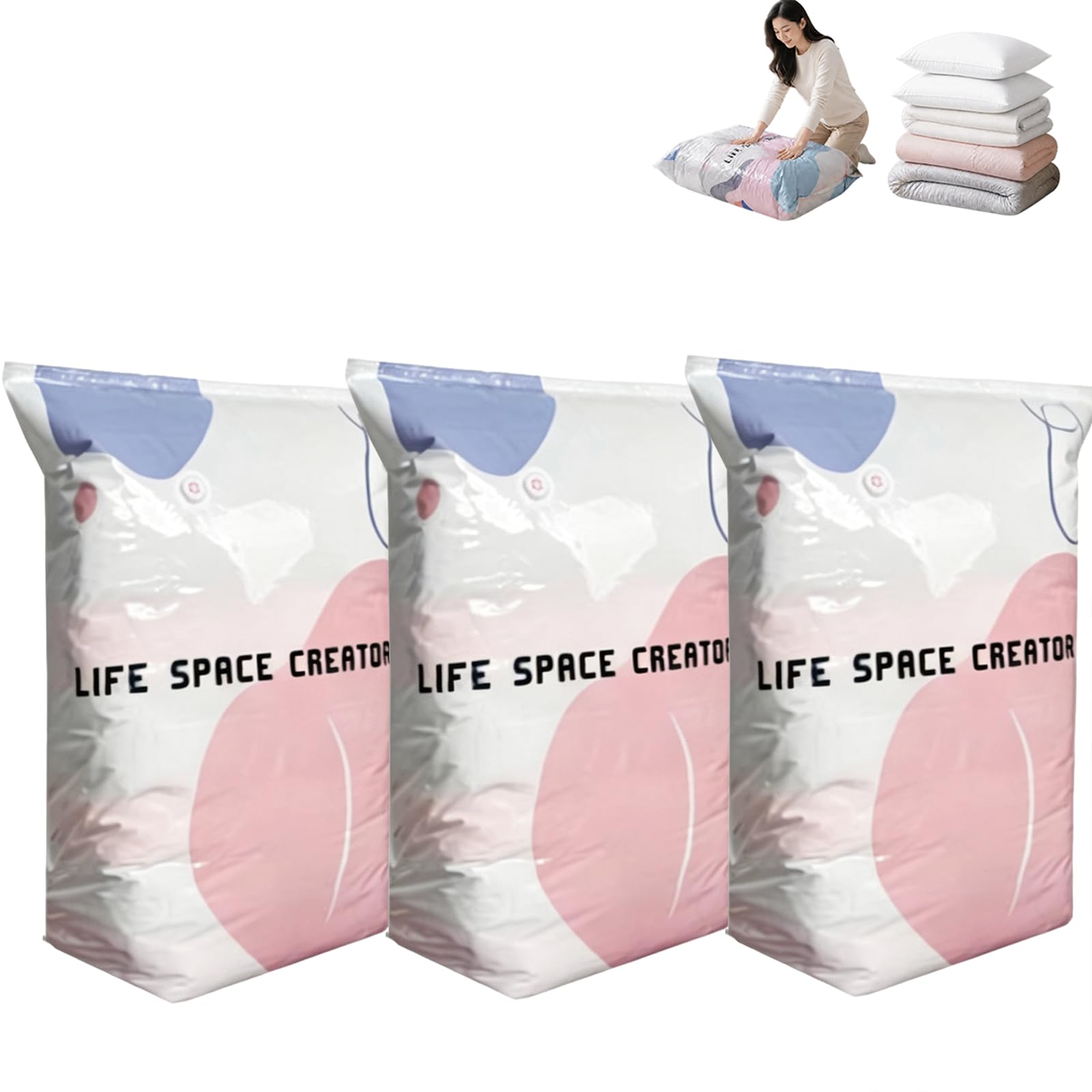 Wmgdlp 3Pcs Pump Free Vacuum Storage Bags No Pump Needed, Press&Seal Compression Bags, Cube Stereoscopic No-Pump Vacuum Compression Space Saver Bags,Thickened Reusable Heavy Duty Organizer For Clothes (3Pcs)