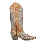 Corral Boots Womens Heart And Wings Embroidered Studded Snip Toe Casual Boots Mid Calf Mid Heel 2-3" - Brown - Size 10 M