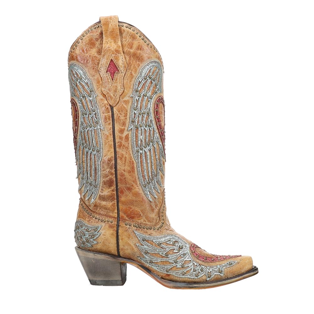 Corral Women's Sand Heart & Wings Overlay & Embroidery & Studs, Size: 8.5, Width: M (A4235-M-8.5)