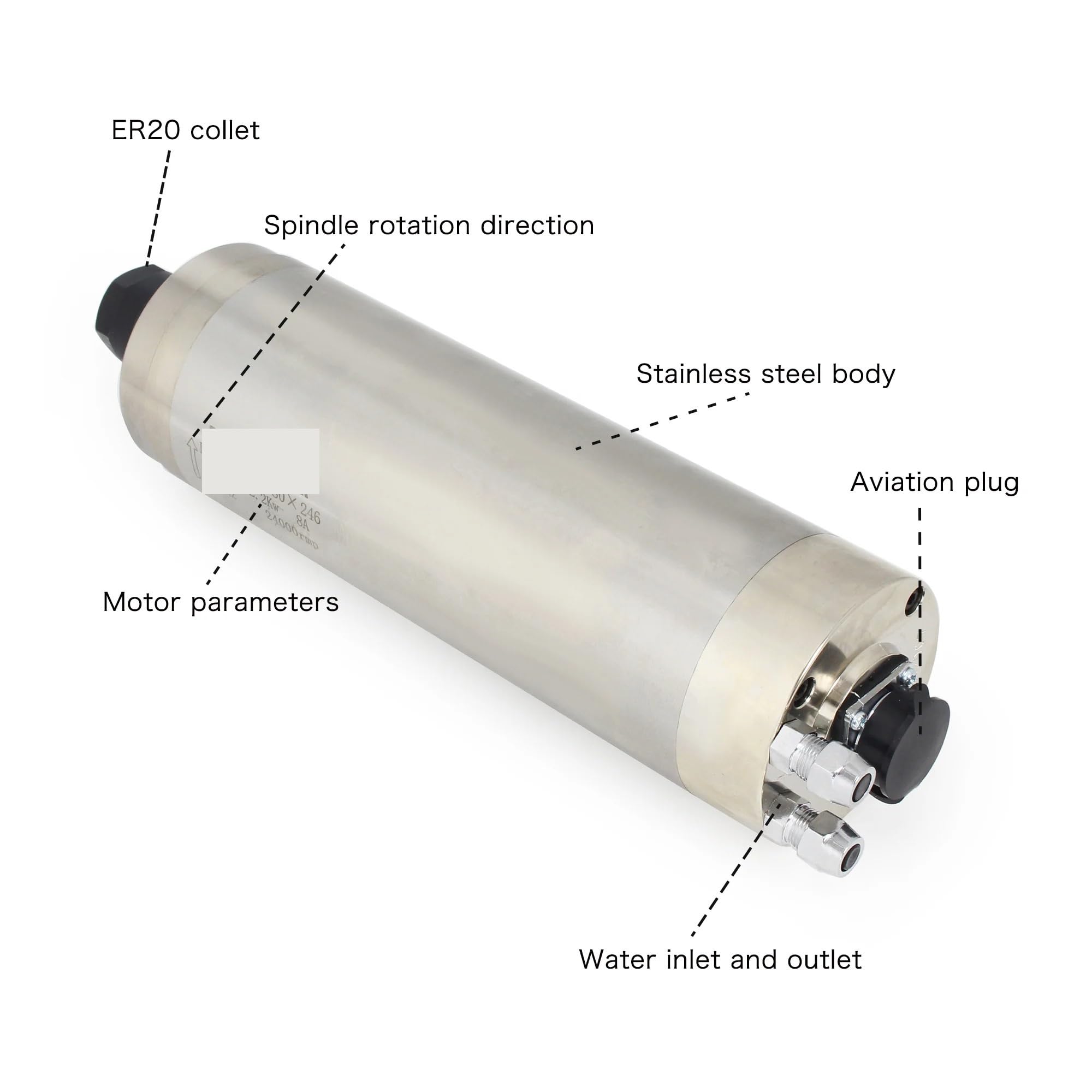 Zestaw frezowania routera 80 x 246 mm, 2,2 kW, 220 V ER20, wodoodporny silnik wrzeciona chłodzony wodą do drewna i metalu