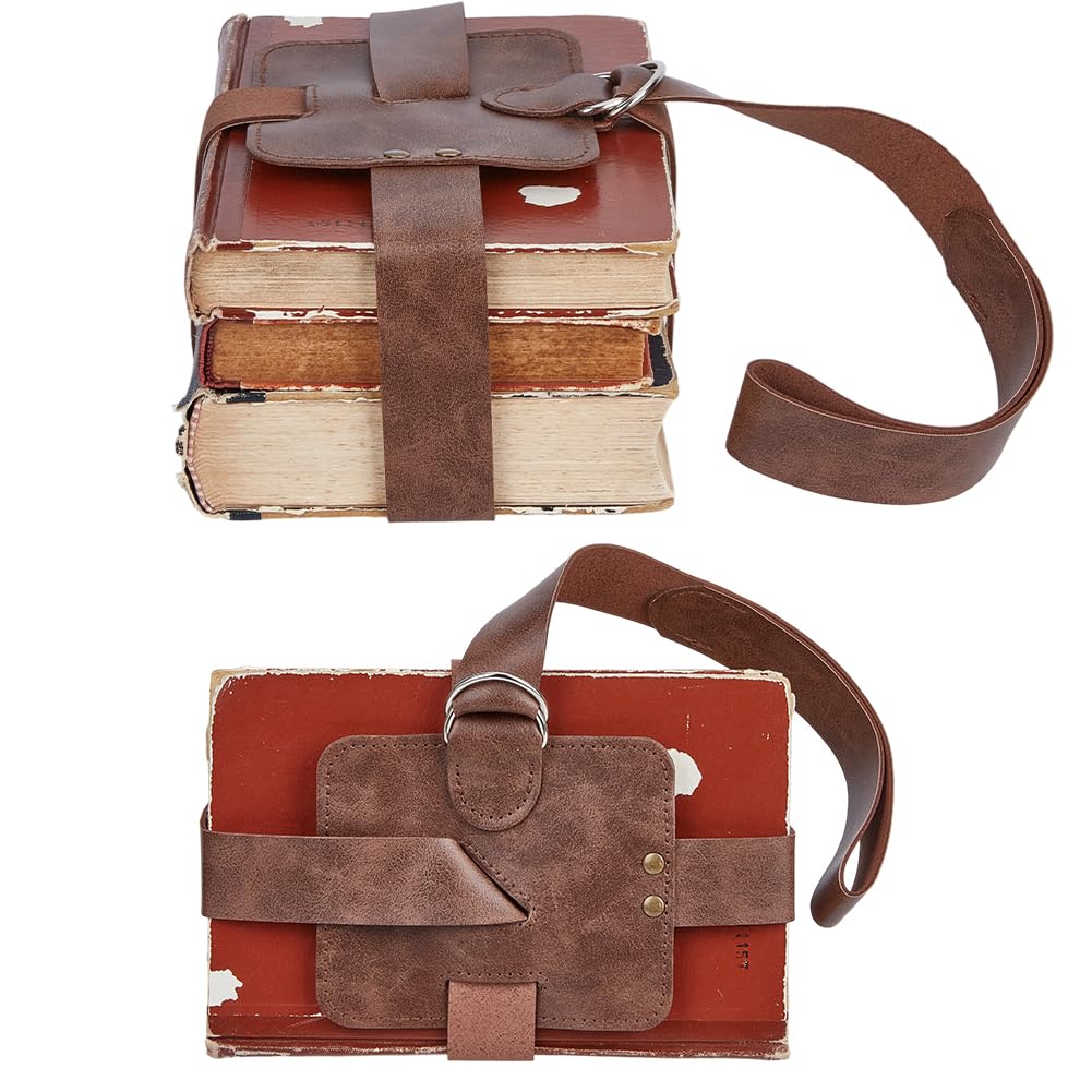 GORGECRAFT PU Leather Renaissance Book Belt Holder Adjustable Book Strap Carrier Brown 140cm Steampunk Reader Essentials Shoulder Carry Straps for Libraries Reading Gifts Accessory