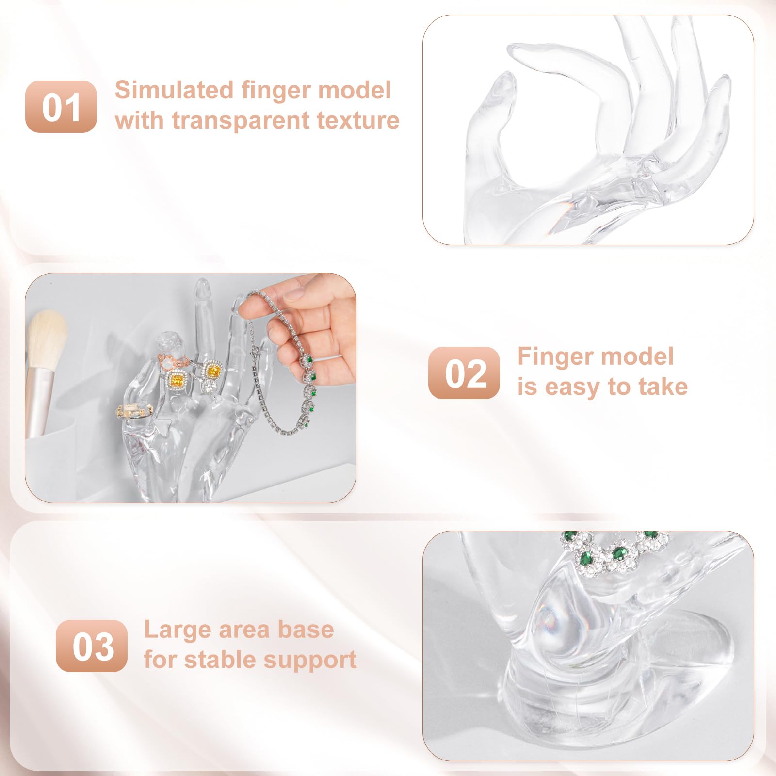 Support à Bijoux En Forme De Main (2 Pièces) - Présentoir Blanc Pour Bagues, Boucles D'oreilles, Bracelets - 4